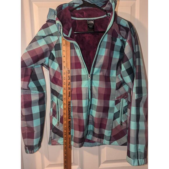 The North Face Coat Women’s XS Extra Small Hooded Jacket Green Purple Plaid - Picture 7 of 14